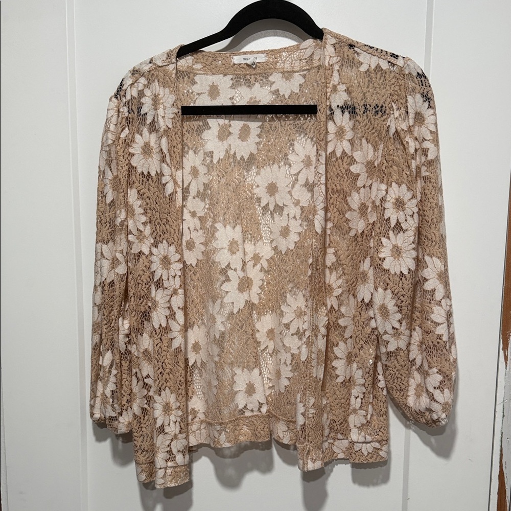 Maurices Floral Lace Cardigan - Cream and Brown
